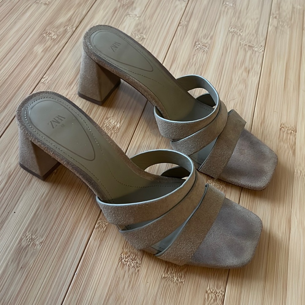 Zara heeled sandals tan suede size 38 US 7.5